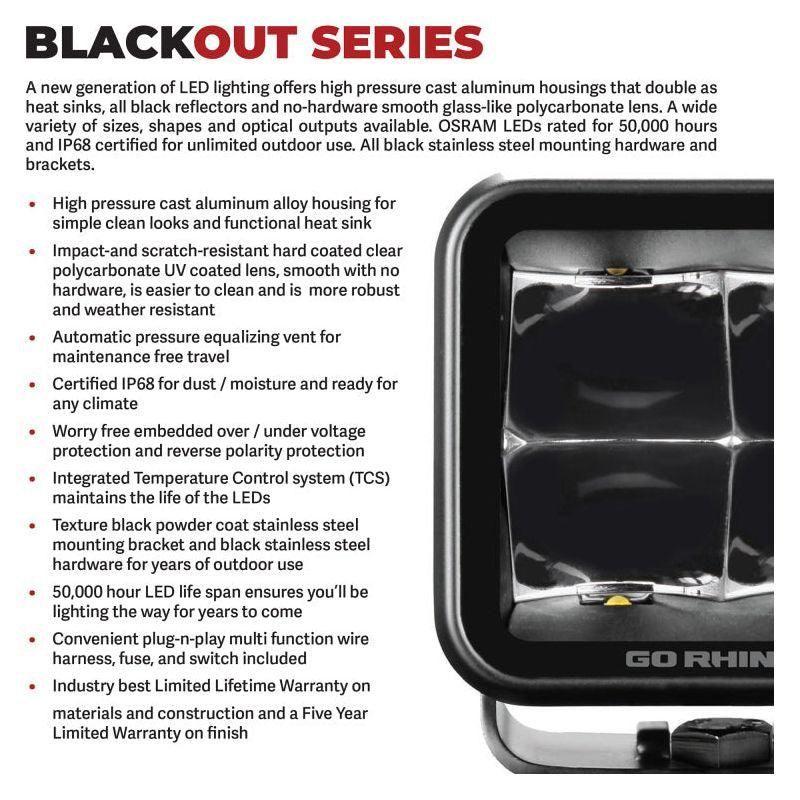 Go Rhino Xplor Blackout Series Cube LED Flood Light Kit (Flush Mount) 3x3 - Blk (Pair) - SMINKpower Performance Parts GOR750400321FCF Go Rhino