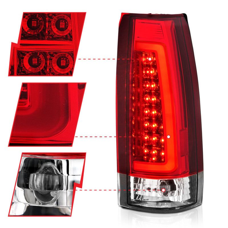 ANZO 1999-2000 Cadillac Escalade LED Taillights Chrome Housing Red/Clear Lens Pair-Tail Lights-ANZO-ANZ311346-SMINKpower Performance Parts