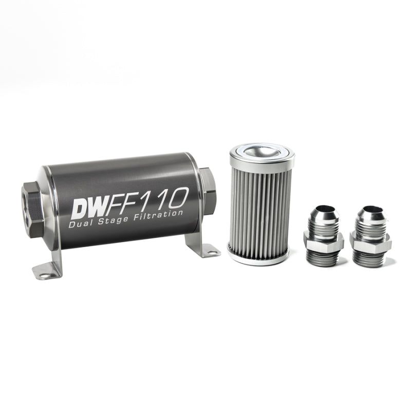 DeatschWerks Stainless Steel 10AN 10 Micron Universal Inline Fuel Filter Housing Kit (110mm)-Fuel Filters-DeatschWerks-DWK8-03-110-010K-10-SMINKpower Performance Parts