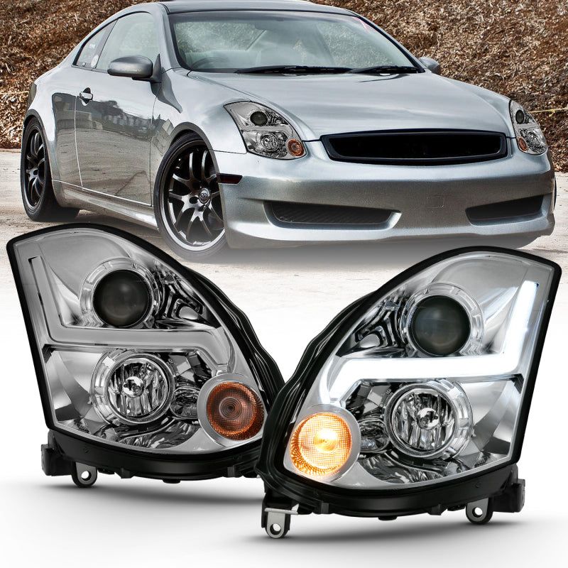 ANZO 2003-2007 Infiniti G35 Projector Headlight Plank Style Black (HID Compatible, No HID Kit )-Headlights-ANZO-ANZ121557-SMINKpower Performance Parts