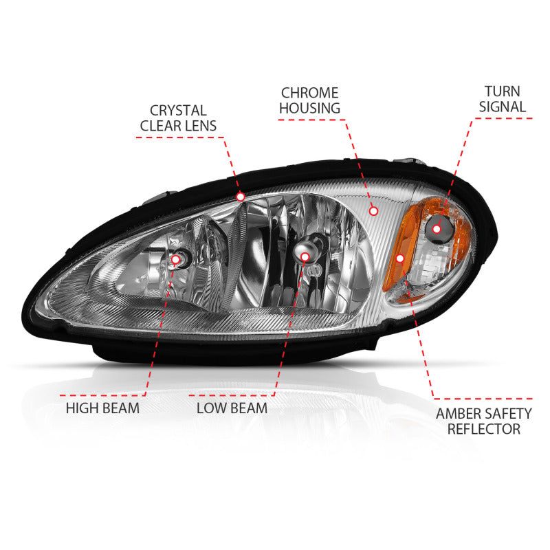 ANZO 2001-2005 Chrysler Pt Cruiser Crystal Headlight Chrome Amber (OE)-Headlights-ANZO-ANZ111472-SMINKpower Performance Parts