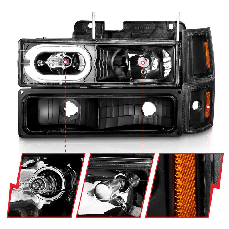 ANZO 88-98 Chevrolet C1500 Crystal Headlights Black Housing w/ Signal and Side Marker Lights-Headlights-ANZO-ANZ111507-SMINKpower Performance Parts