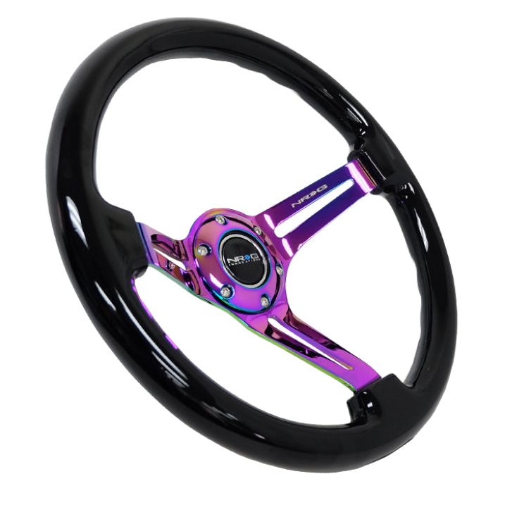 NRG Reinforced Steering Wheel (350mm / 3in. Deep) Blk Wood w/Blk Matte Spoke/Neochrome Center Mark-Steering Wheels-NRG-NRGRST-018BK-MC-SMINKpower Performance Parts