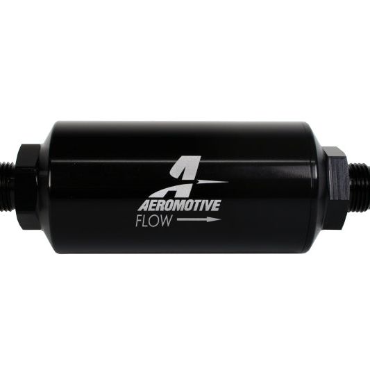 Aeromotive In-Line Filter - (AN -8 Male) 10 Micron Fabric Element Bright Dip Black Finish-Fuel Filters-Aeromotive-AER12377-SMINKpower Performance Parts