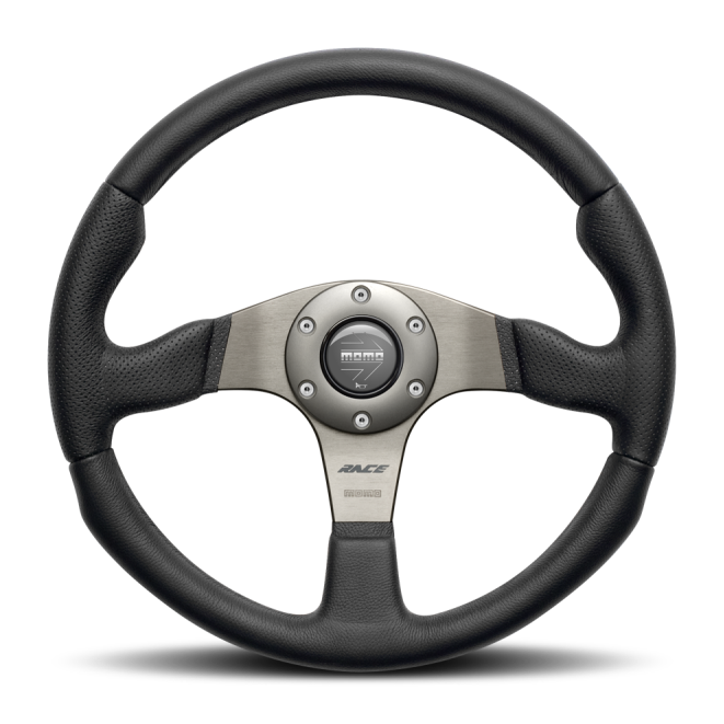 Momo Race Steering Wheel 320 mm - Black Leather/Anth Spokes - SMINKpower Performance Parts MOMRCE32BK1B MOMO