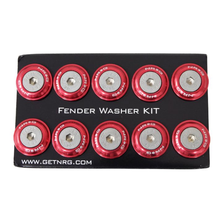 NRG Fender Washer Kit w/Rivets For Plastic (Red) - Set of 10-Hardware Kits - Other-NRG-NRGFW-100RD-SMINKpower Performance Parts