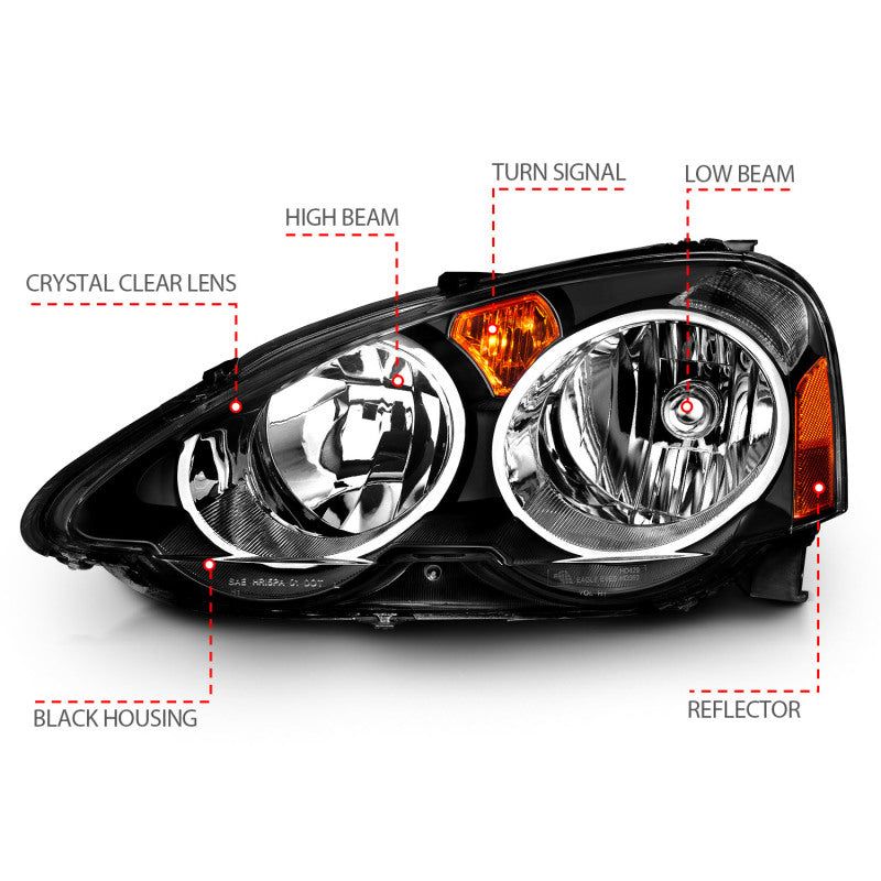 ANZO 2002-2004 Acura Rsx Crystal Headlights Black-Headlights-ANZO-ANZ121209-SMINKpower Performance Parts