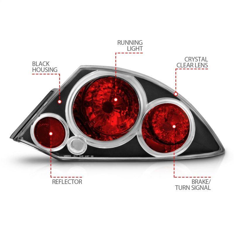 ANZO 2000-2005 Mitsubishi Eclipse Taillights Black-Tail Lights-ANZO-ANZ221081-SMINKpower Performance Parts