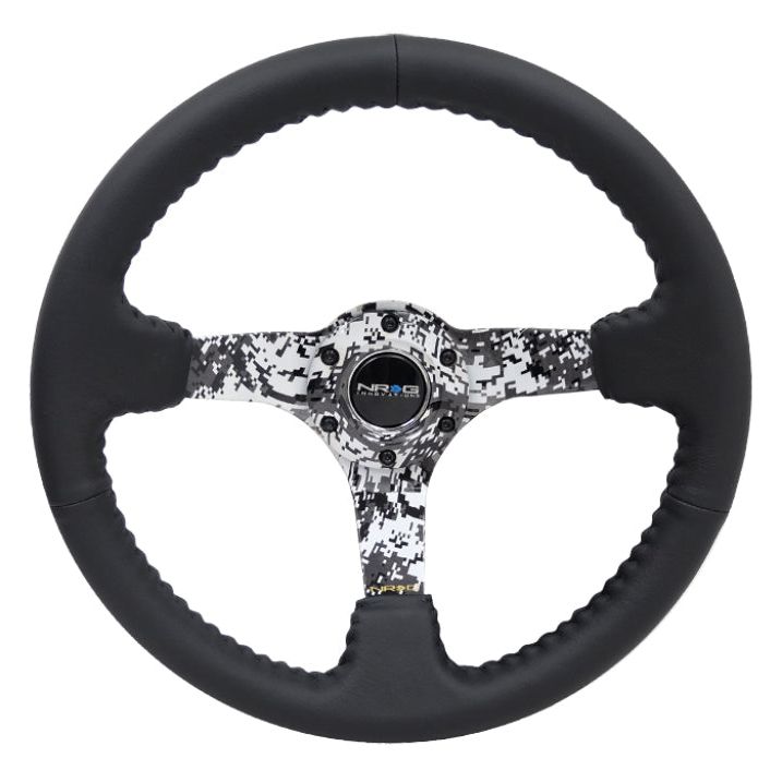 NRG Reinforced Steering Wheel (350mm / 3in. Deep) Blk Leather w/Hydrodipped Digi-Camo Spokes-Steering Wheels-NRG-NRGRST-036DC-R-SMINKpower Performance Parts