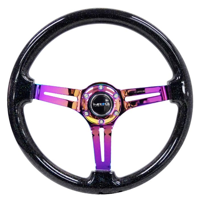 NRG Reinforced Steering Wheel (350mm / 3in. Deep) Blk Multi Color Flake w/ Neochrome Center Mark-Steering Wheels-NRG-NRGRST-018BSB-MC-SMINKpower Performance Parts