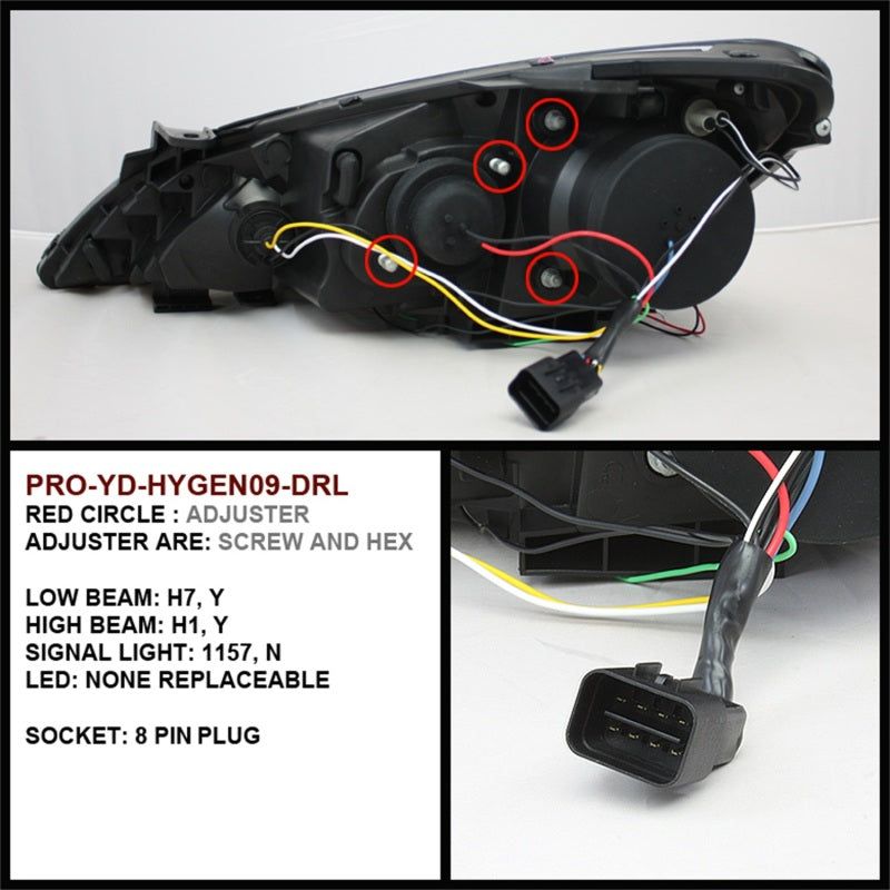 Spyder Hyundai Genesis 10-12 Projector Halogen Model- LED Halo DRL Blk PRO-YD-HYGEN09-DRL-BK-Headlights-SPYDER-SPY5034250-SMINKpower Performance Parts