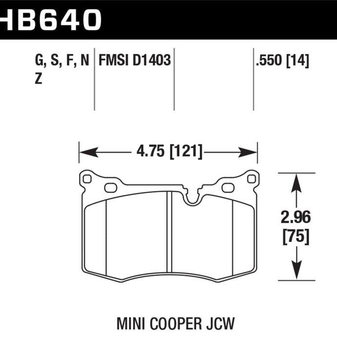 Hawk 14-15 Mini Cooper John Cooper Works Coupe HPS 5.0 Front Brake Pads - SMINKpower Performance Parts HAWKHB640B.550 Hawk Performance
