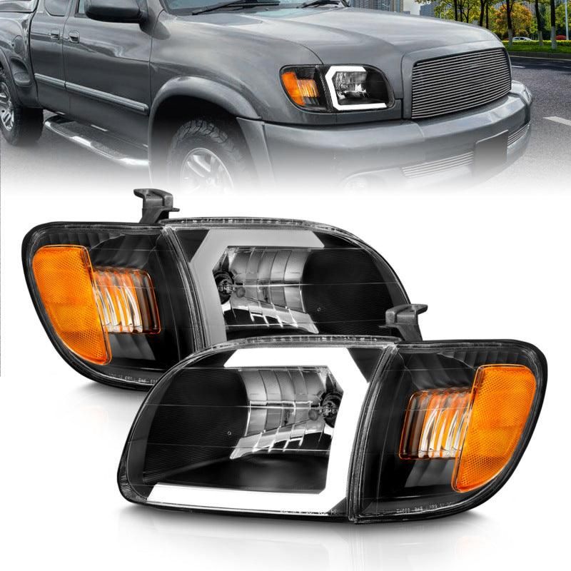 ANZO 00-04 Toyota Tundra (Fits Reg/Acc Cab Only) Crystal Headlights w/Light Bar Black w/Corner Light - SMINKpower Performance Parts ANZ111579 ANZO