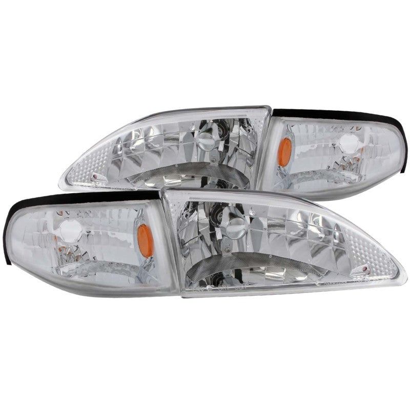 ANZO 1994-1998 Ford Mustang Crystal Headlights Chrome-Headlights-ANZO-ANZ121262-SMINKpower Performance Parts