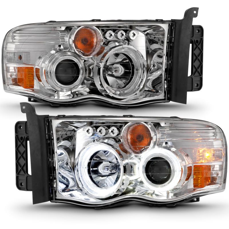 ANZO 2002-2005 Dodge Ram 1500 Projector Headlights w/ Halo Chrome Clear Amber-Headlights-ANZO-ANZ111491-SMINKpower Performance Parts