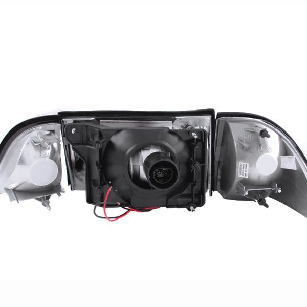 ANZO 1987-1993 Ford Mustang Crystal Headlights Black w/ Corner Lights 3pc-Headlights-ANZO-ANZ121192-SMINKpower Performance Parts