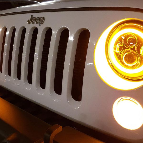 Raxiom 97-18 Jeep Wrangler TJ/JK Axial Halo Headlights w/ DRL Amber Signals- Blk Hsng (Clear Lens) - SMINKpower Performance Parts RAXJ108037 Raxiom