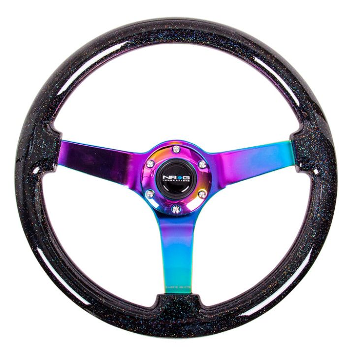 NRG Reinforced Steering Wheel (350mm / 3in. Deep) Classic Blk Sparkle w/4mm Neochrome 3-Spoke Center-Steering Wheels-NRG-NRGRST-036BSB-MC-SMINKpower Performance Parts