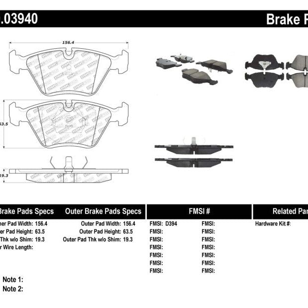 StopTech 95-99 BMW M3 / 01-07 M3 E46 / 89-93 M5 / 98-02 Z3 M series / 93-95 530 Front Brake Pads-Brake Pads - Performance-Stoptech-STO309.03940-SMINKpower Performance Parts