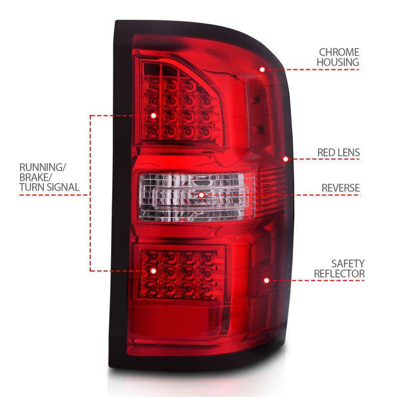 ANZO 2014-2018 GMC Sierra LED Tail Lights Black Housing Red/Clear Lens-Tail Lights-ANZO-ANZ311399-SMINKpower Performance Parts