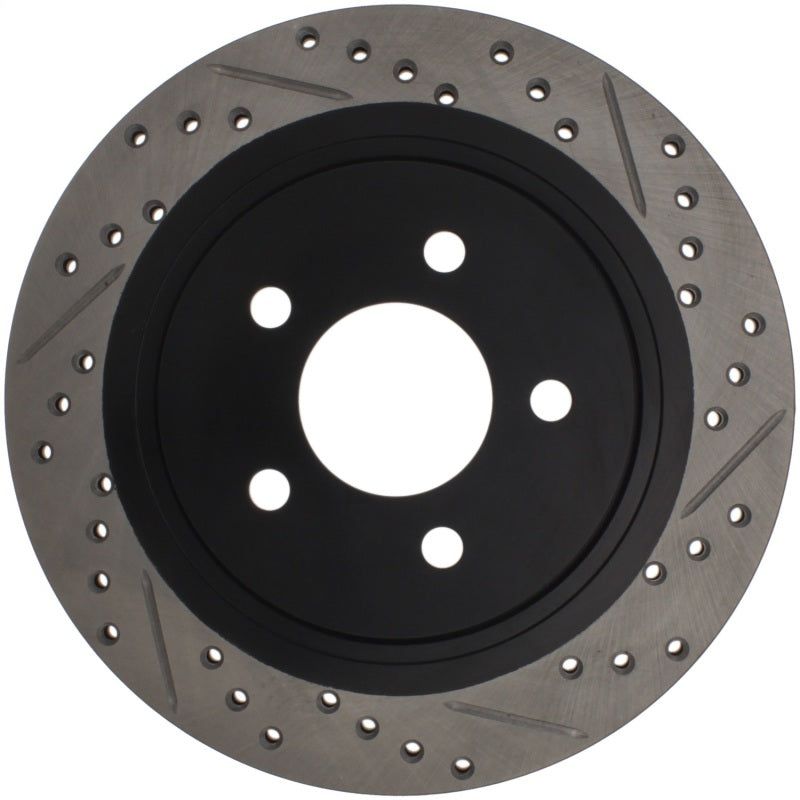 StopTech 05-10 Ford Mustang Slotted & Drilled Left Rear Rotor-Brake Rotors - Slot & Drilled-Stoptech-STO127.61087L-SMINKpower Performance Parts