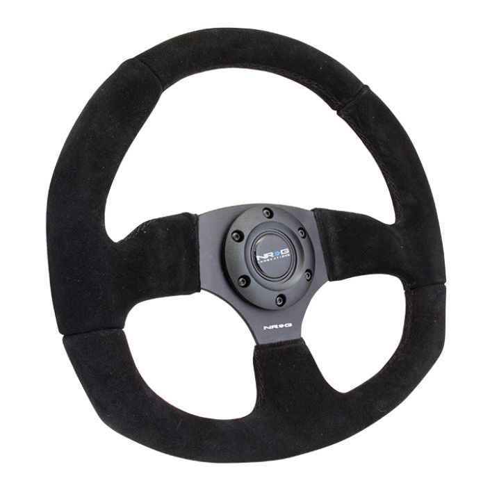 NRG Reinforced Steering Wheel (320mm Horizontal / 330mm Vertical) Black Suede w/Black Stitching-Steering Wheels-NRG-NRGRST-009S-SMINKpower Performance Parts