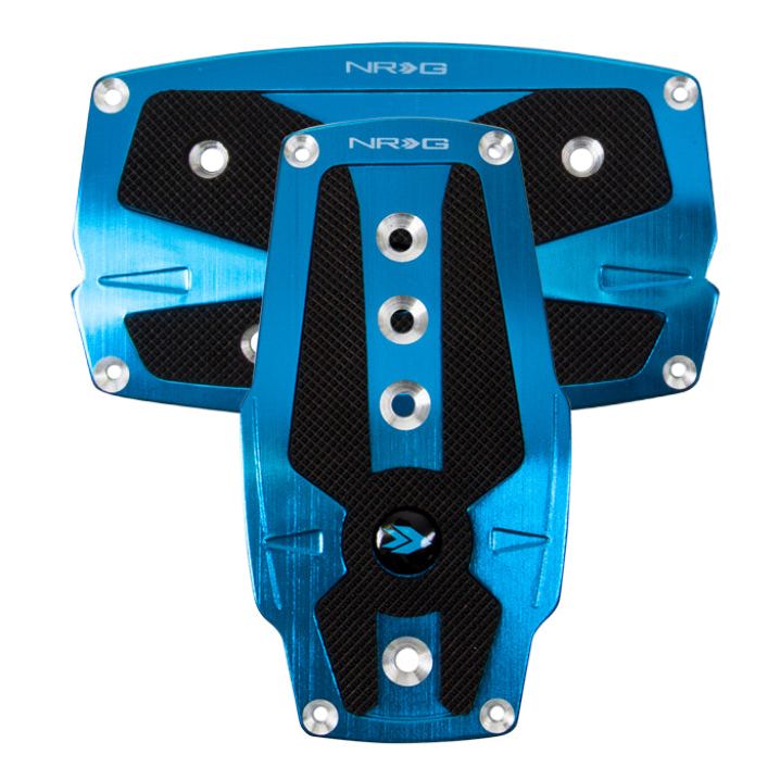 NRG Brushed Aluminum Sport Pedal A/T - Blue w/Black Rubber Inserts