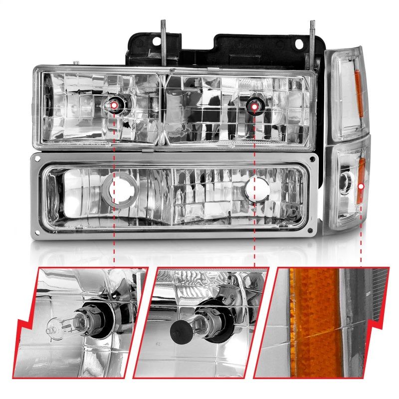 ANZO 88-98 Chevrolet C1500 Crystal Headlights Chrome w/ Signal and Side Marker Lights-Headlights-ANZO-ANZ111506-SMINKpower Performance Parts