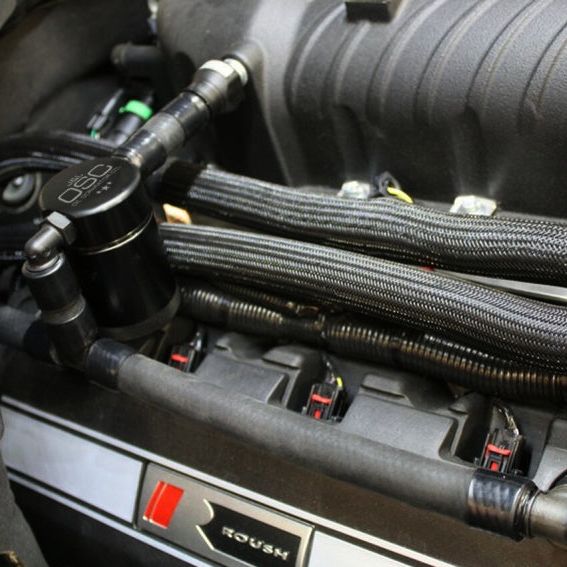 J&L 11-17 Ford Mustang GT (w/Roush/VMP S/C) Passenger Side Oil Separator 3.0 - Black Anodized-Oil Separators-J&L-JLT3020P-B-SMINKpower Performance Parts