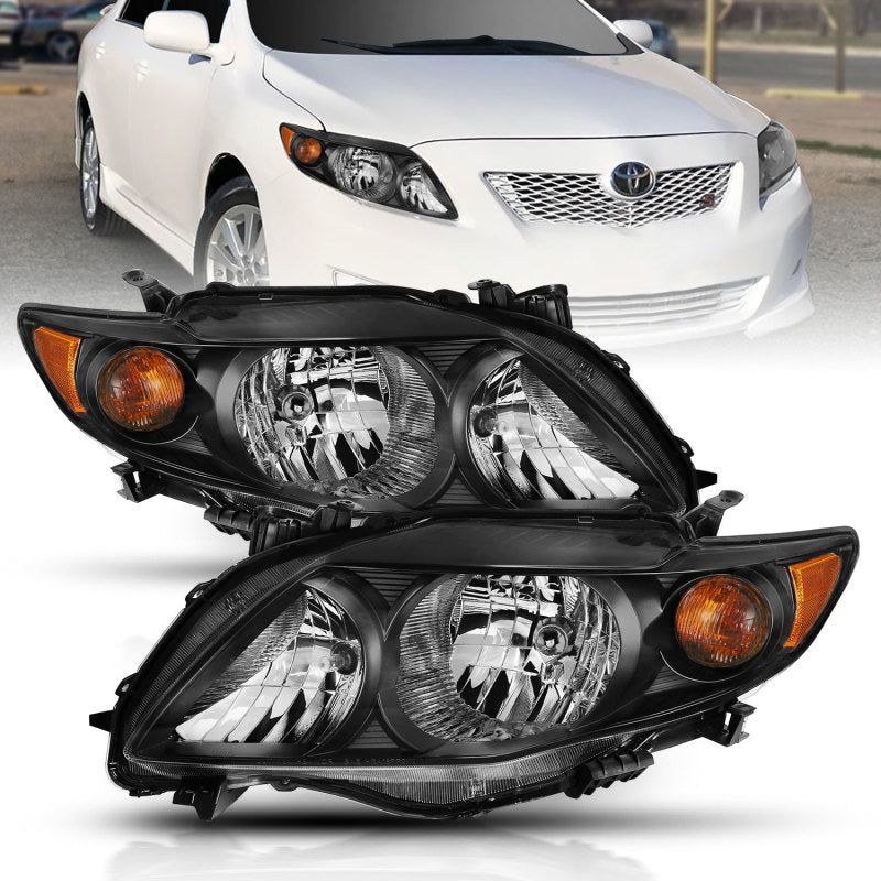 ANZO 2009-2010 Toyota Corolla Crystal Headlight Black Amber-Headlights-ANZO-ANZ121541-SMINKpower Performance Parts