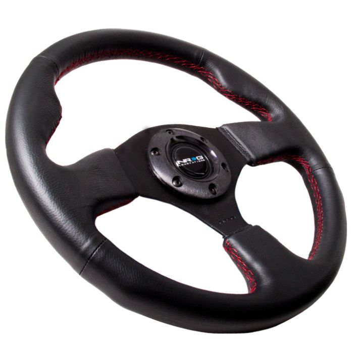 NRG Reinforced Steering Wheel (320mm) Leather w/Red Stitch - nrg-reinforced-steering-wheel-320mm-leather-w-red-stitch