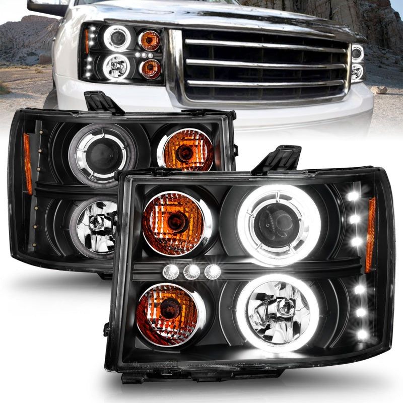 ANZO 2007-2013 Gmc Sierra 1500 Projector Headlights w/ Halo Black-Headlights-ANZO-ANZ111125-SMINKpower Performance Parts