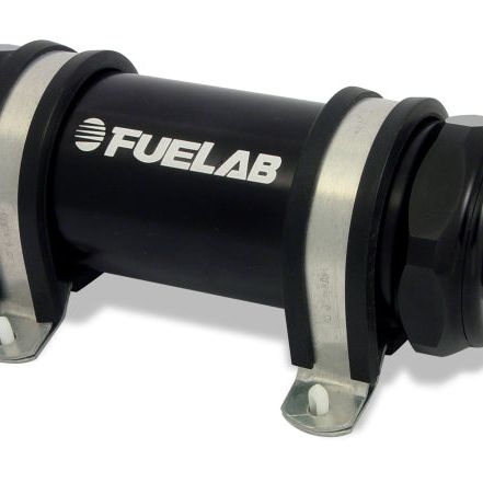 Fuelab 828 In-Line Fuel Filter Long -8AN In/Out 10 Micron Fabric - Black