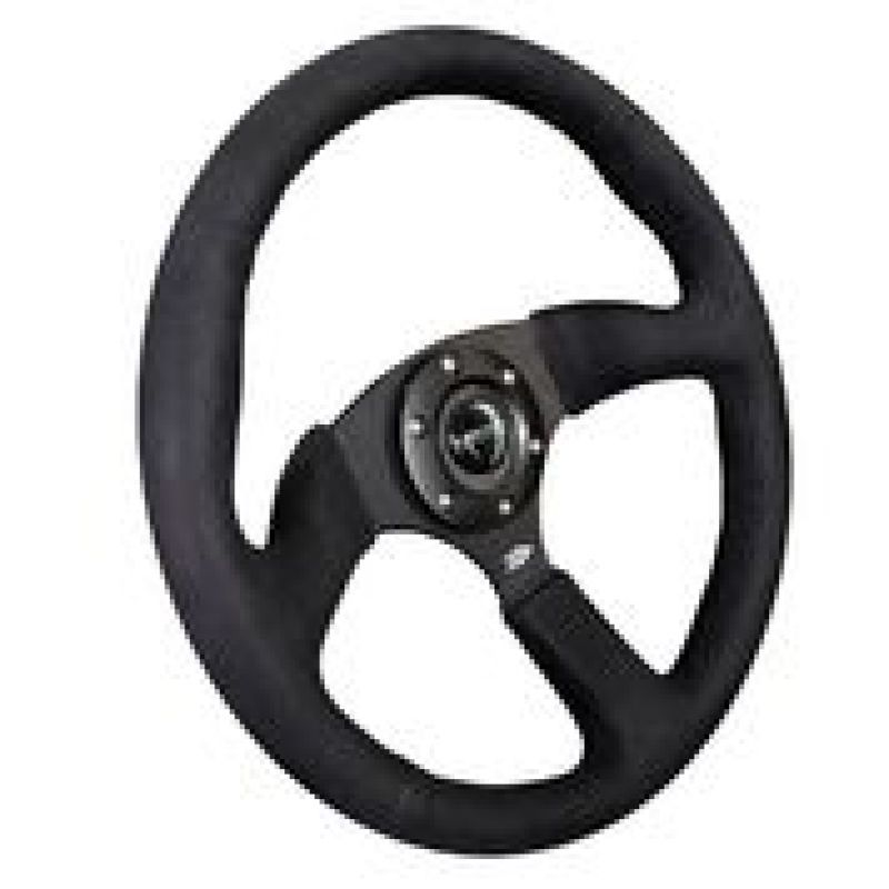 NRG Reinforced Steering Wheel (350mm / 2.5in. Deep)Blk Alcantara Comfort Grip w/4mm Matte Blk Spokes-Steering Wheels-NRG-NRGRST-023MB-SA-SMINKpower Performance Parts