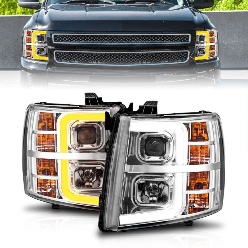 ANZO 2007-2013 Chevrolet Silverado 1500 Projector w/ Light Bar Chrome Housing w/ Sequential-Headlights-ANZO-ANZ111546-SMINKpower Performance Parts