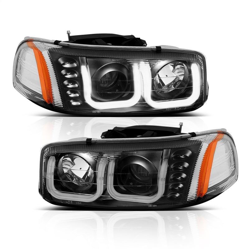 ANZO 1999-2006 Gmc Sierra 1500 Projector Headlights w/ U-Bar Black-Headlights-ANZO-ANZ111303-SMINKpower Performance Parts