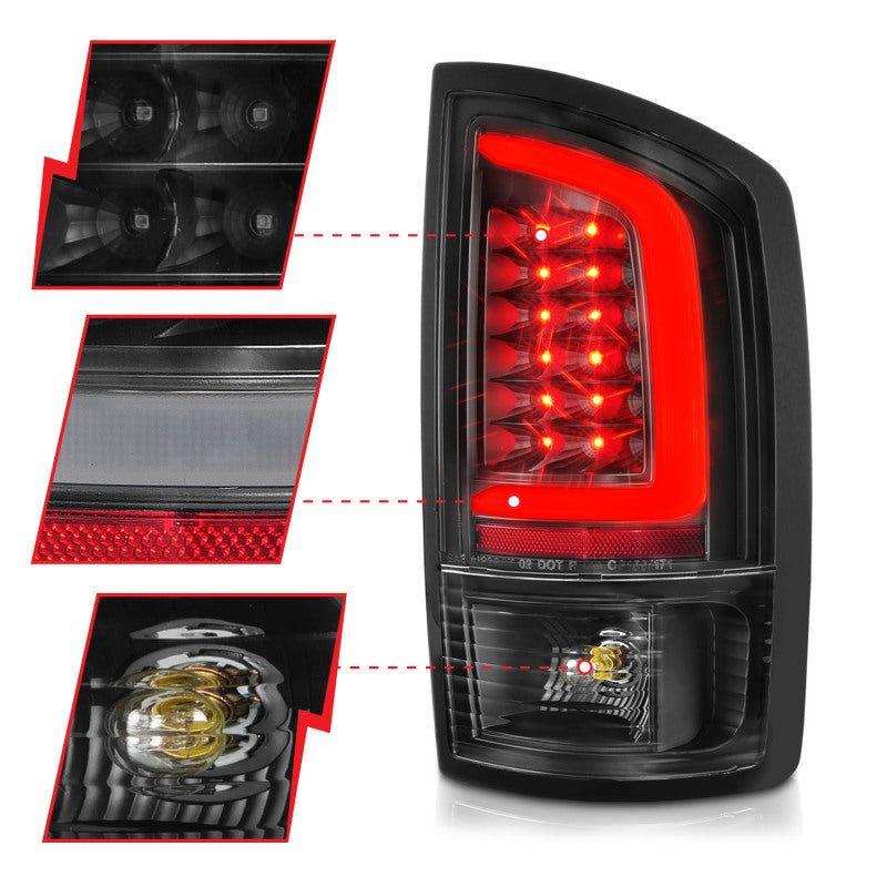 ANZO 2002-2006 Dodge Ram 1500 LED Tail Lights w/ Light Bar Black Housing Clear Lens-Tail Lights-ANZO-ANZ311368-SMINKpower Performance Parts