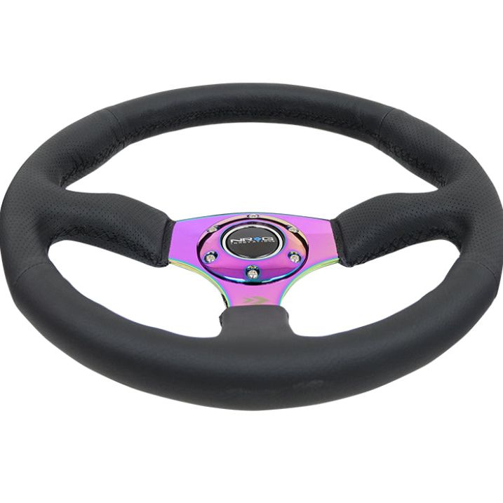 NRG Reinforced Steering Wheel (350mm / 2.5in. Deep) Leather Race Comfort Grip w/4mm Neochrome Spokes-Steering Wheels-NRG-NRGRST-023MC-R-SMINKpower Performance Parts