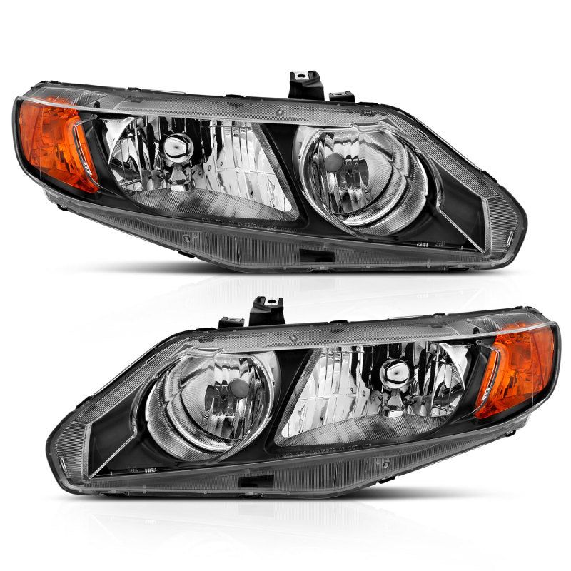 ANZO 2006-2011 Honda Civic 4 Door Crystal Headlight Black Amber (OE Replacement)-Headlights-ANZO-ANZ121547-SMINKpower Performance Parts