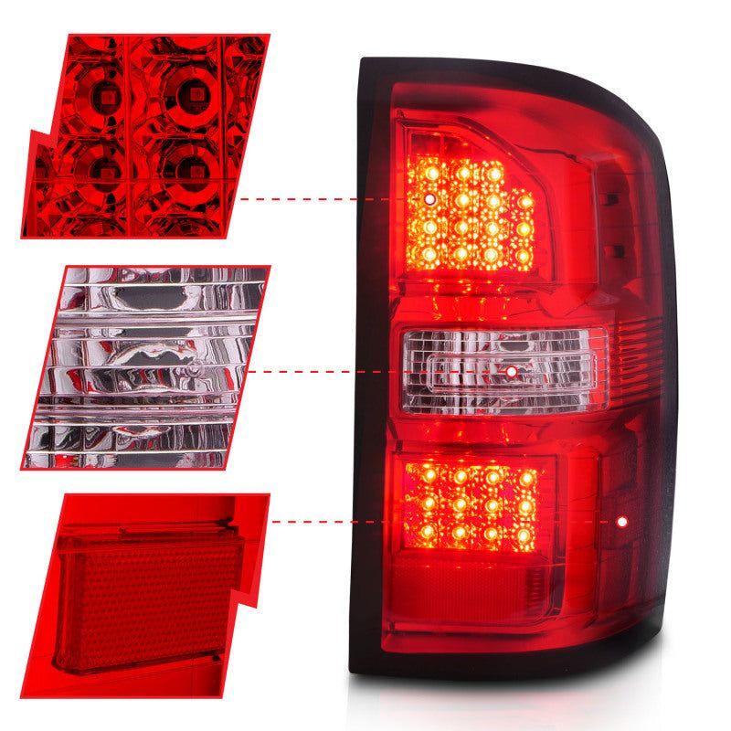 ANZO 2014-2018 GMC Sierra LED Tail Lights Black Housing Red/Clear Lens-Tail Lights-ANZO-ANZ311399-SMINKpower Performance Parts