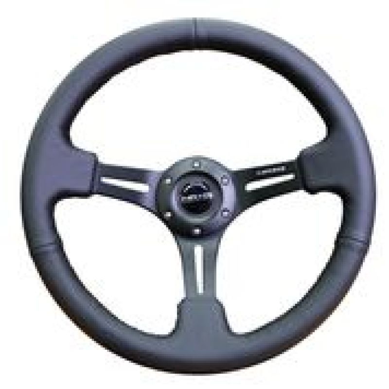 NRG Reinforced Steering Wheel (350mm / 3in. Deep) Black Leather w/ Black Stitching-Steering Wheels-NRG-NRGRST-018R-SMINKpower Performance Parts