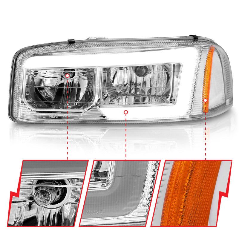 Anzo 99-17 GMC Sierra/Denali Headlights Chrome Amber (w/C Light Bars)-Headlights-ANZO-ANZ111523-SMINKpower Performance Parts