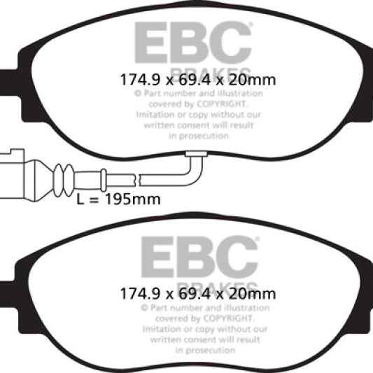 EBC 12+ Volkswagen CC 3.6 Greenstuff Front Brake Pads-Brake Pads - Performance-EBC-EBCDP22127-SMINKpower Performance Parts