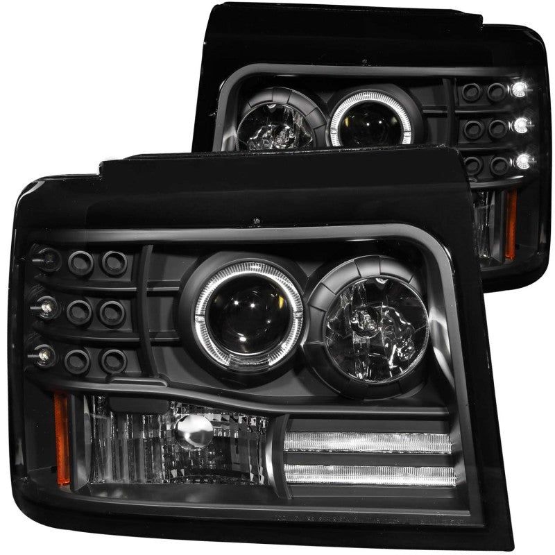 ANZO 1992-1996 Ford F-150 Projector Headlights w/ Halo Black w/ Side Markers and Parking Lights-Headlights-ANZO-ANZ111184-SMINKpower Performance Parts