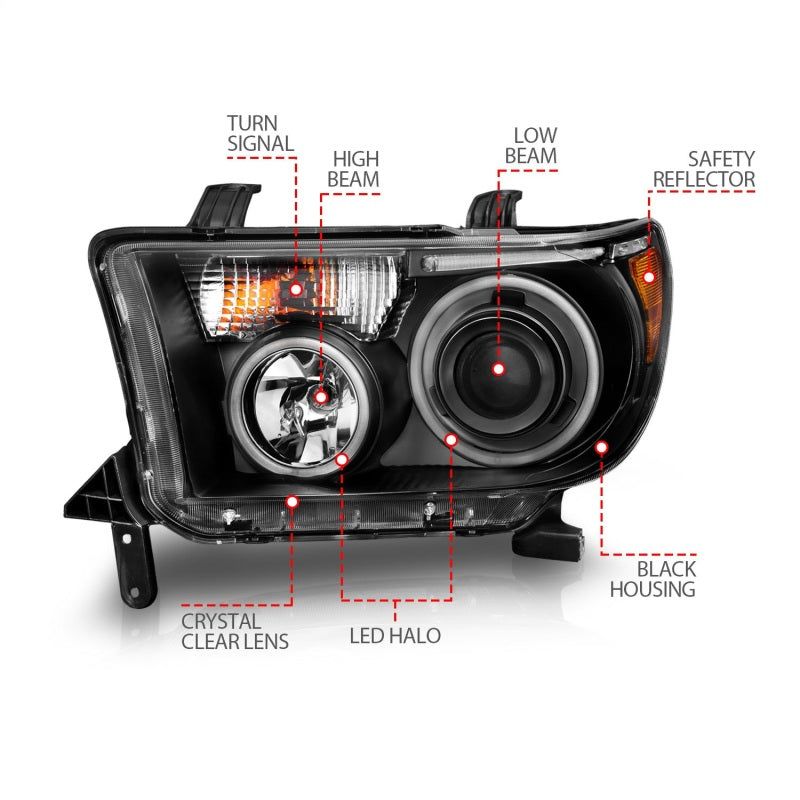 ANZO 2007-2013 Toyota Tundra Projector Headlights w/ Halo Black (CCFL)-Headlights-ANZO-ANZ111174-SMINKpower Performance Parts