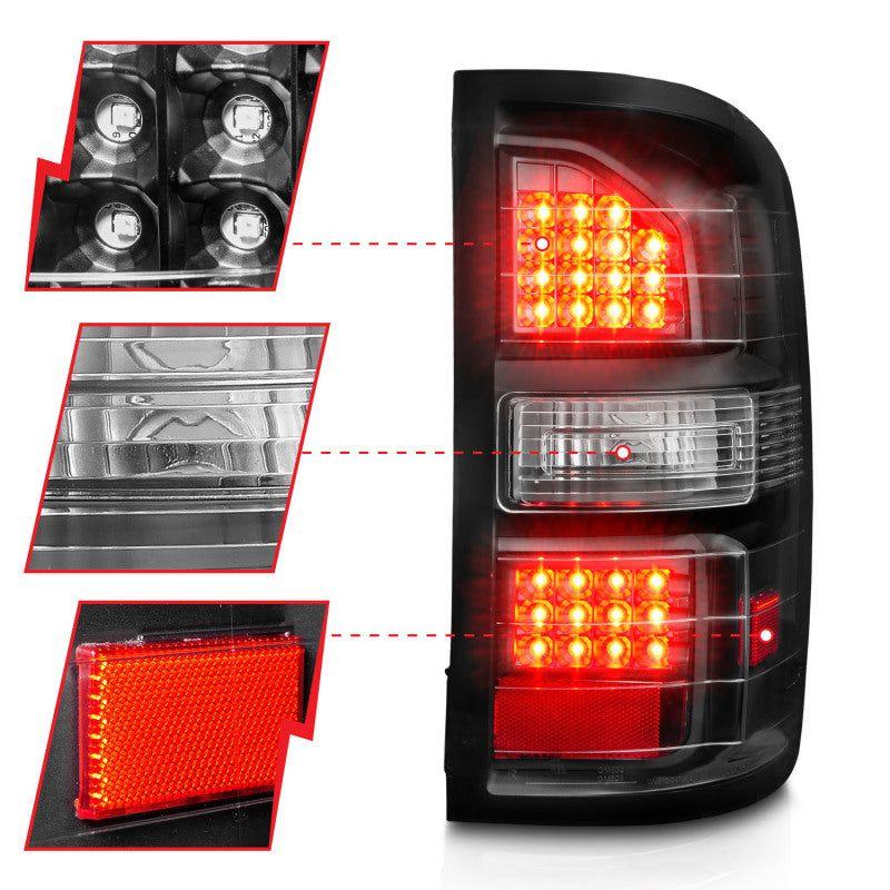 ANZO 2014-2018 GMC Sierra LED Tail Lights Black Housing Clear Lens-Tail Lights-ANZO-ANZ311397-SMINKpower Performance Parts