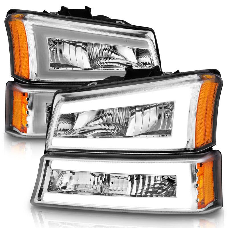 ANZO 2003-2006 Chevrolet Silverado 1500 Crystal Headlights w/ Light Bar Chrome Housing-Headlights-ANZO-ANZ111502-SMINKpower Performance Parts