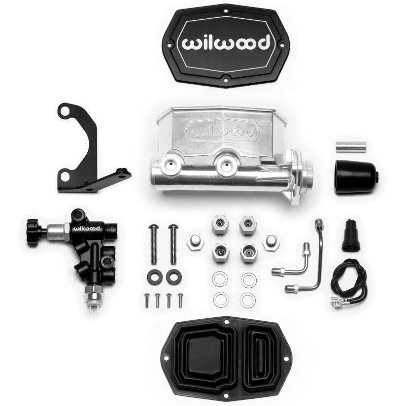 Wilwood Compact Tandem M/C - 1in Bore - w/Bracket and Valve - Ball Burnished - SMINKpower Performance Parts WIL261-14963-P Wilwood