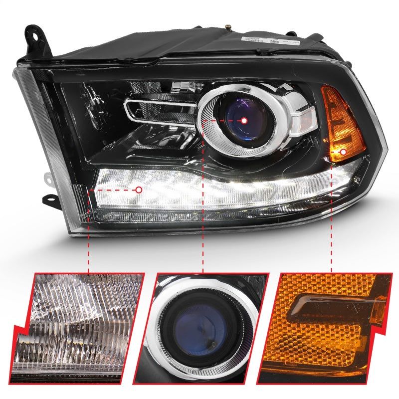 ANZO 2009-2018 Dodge Ram 1500 Projector Plank Style Switchback H.L Halo Black Amber (OE Style)-Headlights-ANZO-ANZ111439-SMINKpower Performance Parts