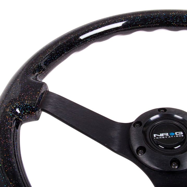 NRG Reinforced Steering Wheel (350mm / 3in Deep) Classic Blk Sparkle Wood Grain w/Blk 3-Spoke Center - nrg-reinforced-steering-wheel-350mm-3in-deep-classic-blk-sparkle-wood-grain-w-blk-3-spoke-center
